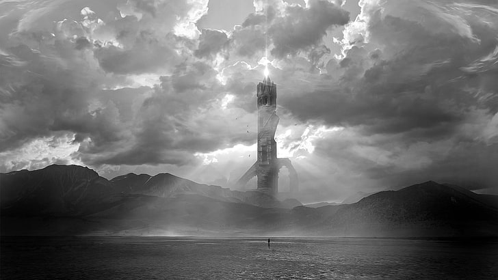 The Dark Tower, Stephen King, sky, cloud - sky, water, mountain