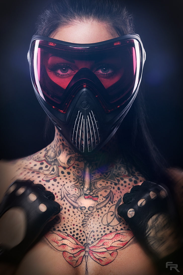 FR Pixx, face, tattoo, mask, women, model, 500px, portrait, HD wallpaper