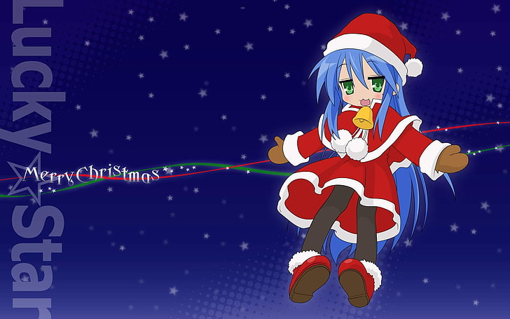 anime girls, Lucky Star, Izumi Konata, Santa hats, Christmas