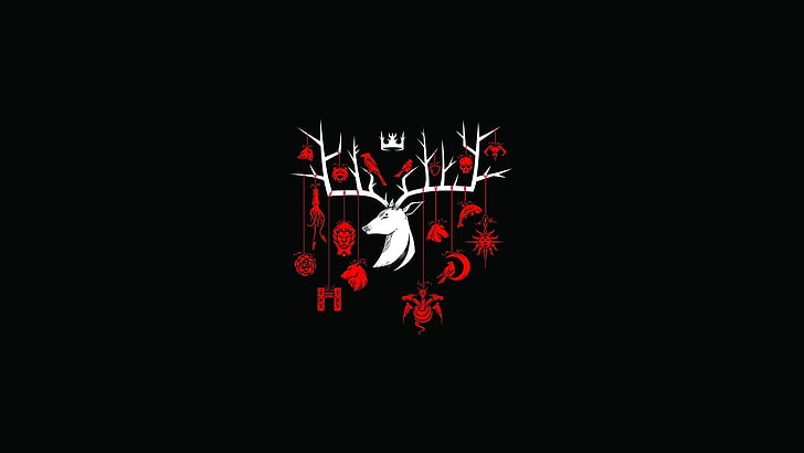 white deer illustration, Game of Thrones, House Baratheon, black background, HD wallpaper