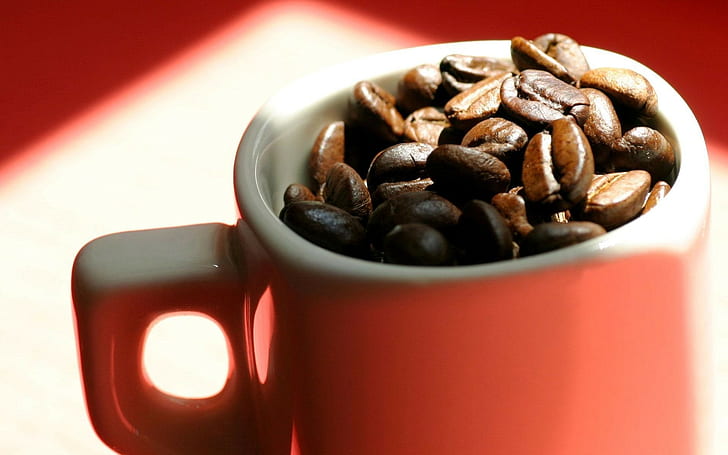 Coffee, Cup, Coffee Beans, Macro, 1920x1200