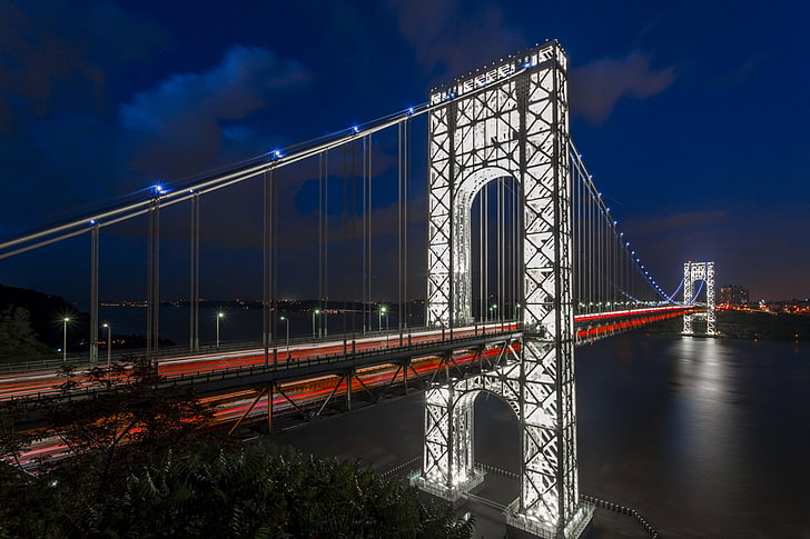 Bridges, George Washington Bridge, Light, Night, Time-Lapse, HD wallpaper