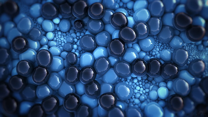 blue and black marbles digital wallpaper, abstract, 3D, Mario Tran Phuc