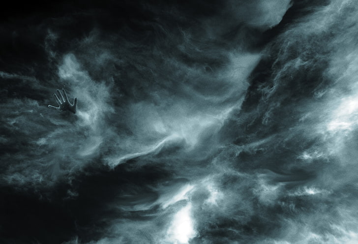 black and gray graphics art, hand, clouds, gloomy, sky, cloud - Sky