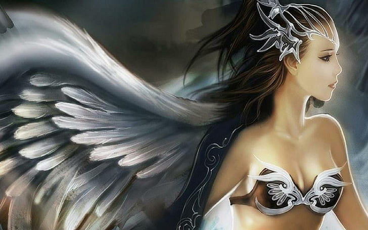 **pretty Angel**, female anime character, winged, white, beautiful, HD wallpaper