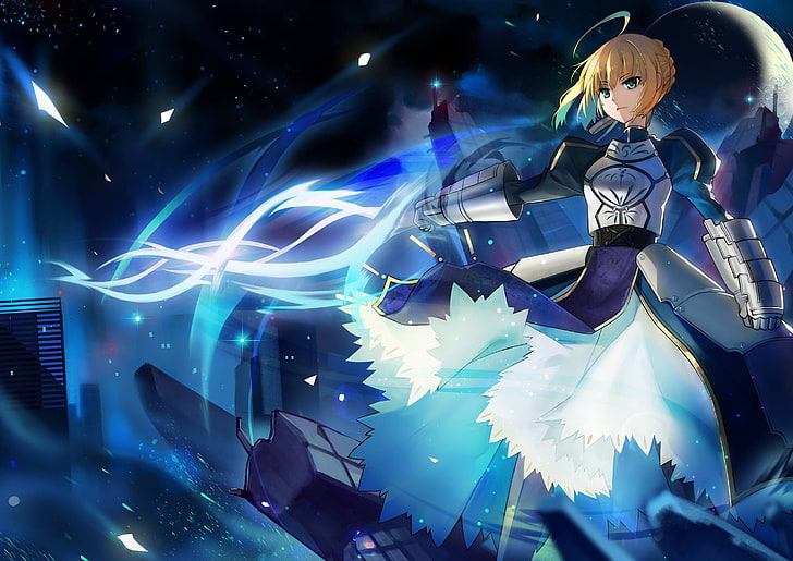 Saber, Fate Series, anime, night, arts culture and entertainment, HD wallpaper