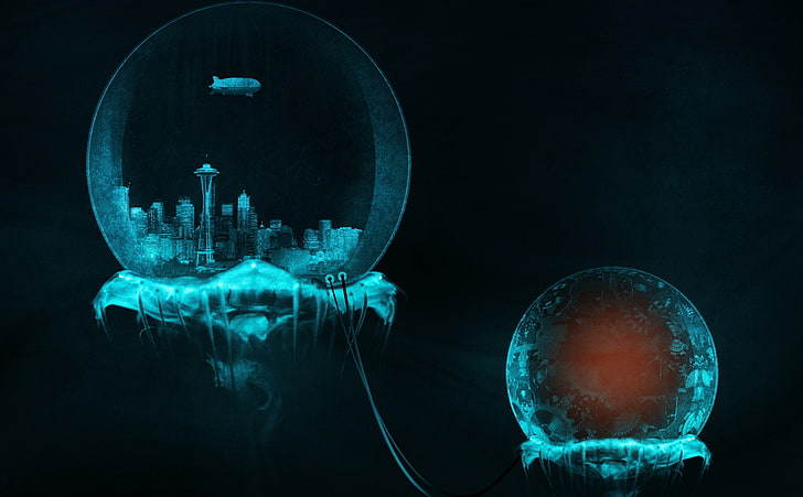 Science Fiction, blue water globe digital wallpaper, Aero, Creative
