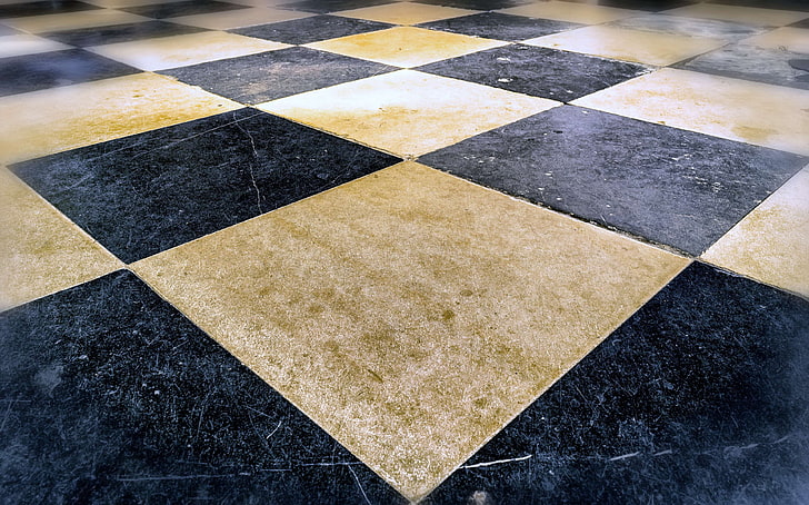 black white, chess, chess board, floor, floor tiles, flooring, HD wallpaper