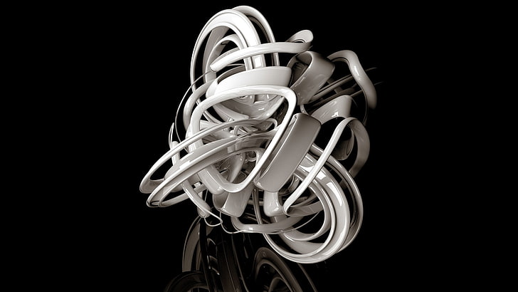 white earphones, digital art, black background, minimalism, 3D