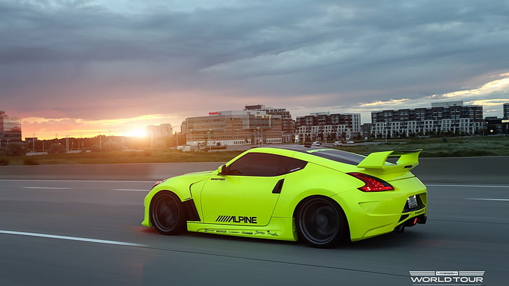 green coupe, car, Nissan 370Z, vehicle, speed, land Vehicle, sports Car