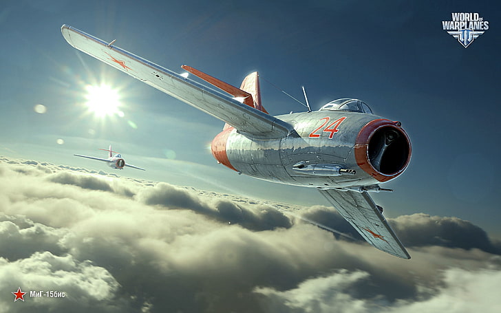 gray and orange plane illustation, world of warplanes, mig-15bis