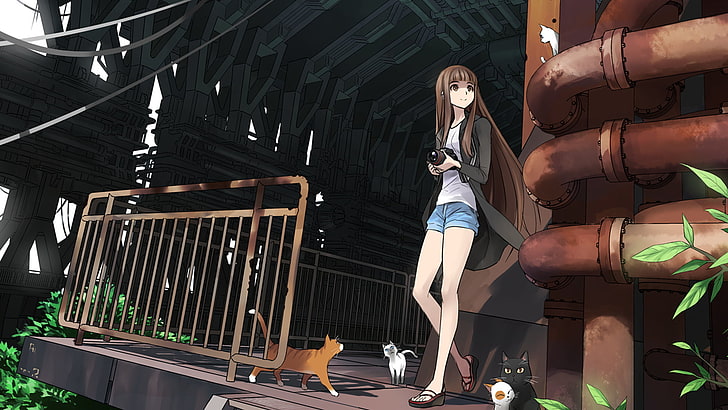 anime girl in black cardigan standing beside fence, anime girls