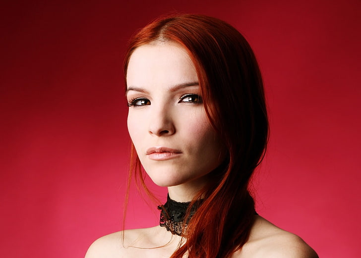 Ulya Lexivia, women, redhead, face, model, simple background