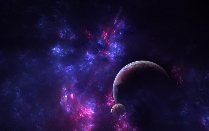 purple and black planet digital wallpaper, galaxy, blue, Moon