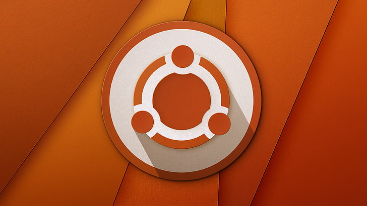 round orange logo, material style, fictional logo, colorful, Ubuntu, HD wallpaper