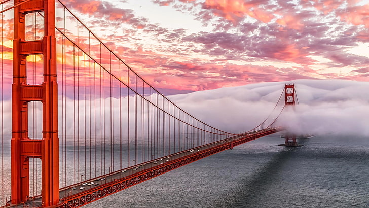 Golden Gate Bridge, San Francisco, mist, sky, cloud - sky, connection