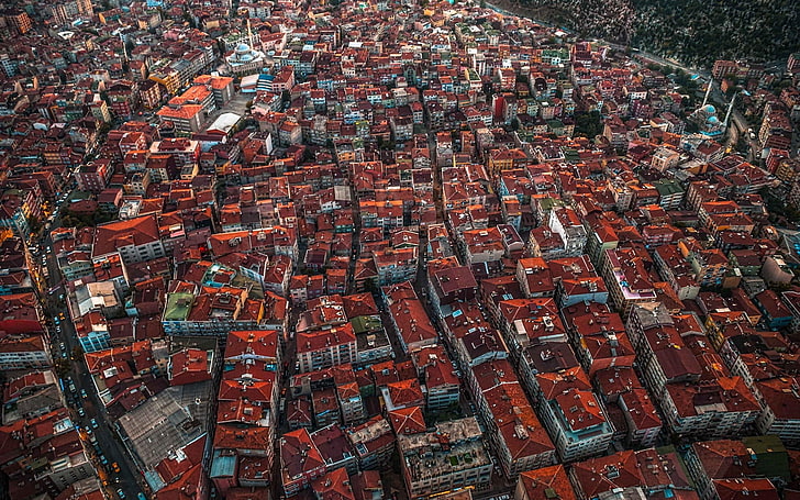 aerial view of city buildings, cityscape, Istanbul, Turkey, mosque