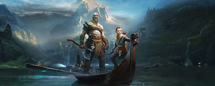 man and boy holding axe game application digital wallpaper, God of War (2018), HD wallpaper