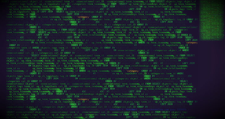 text matrix wallpaper, SQL, computer, minimalism, syntax highlighting