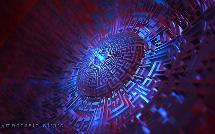 abstract digital blasphemy mazes, pattern, blue, backgrounds, HD wallpaper