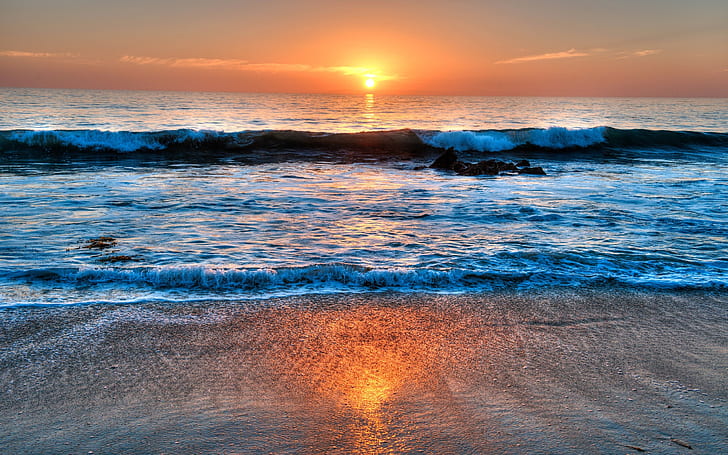 Laguna Beach, California, USA, sea, sunset, clouds, sea waves