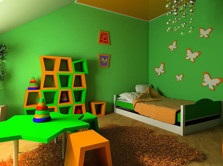 HD wallpaper: table, bed, wardrobe, bedroom, children's | Wallpaper Flare