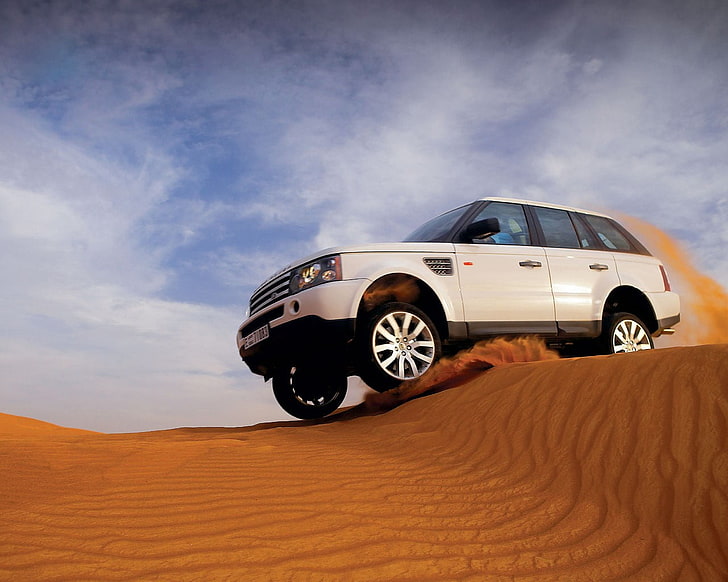 white Land Rover Ranger Rover Sports, Sand, jeep, mode of transportation