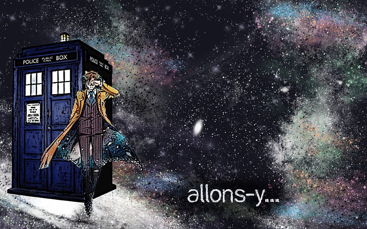 man animated illustration, Doctor Who, The Doctor, TARDIS, Tenth Doctor, HD wallpaper