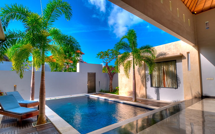 white swimming pool, house, architecture, water, tropical climate