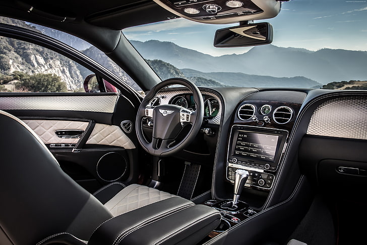 luxury, Bentley Flying Spur V8 S, Geneva Auto Show 2016, interior, HD wallpaper