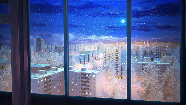 prompthunt animax  anime in a darkness big room  empty room  a big  french windowe background  morden city view out side window  moonlight   16k HDR rendering 