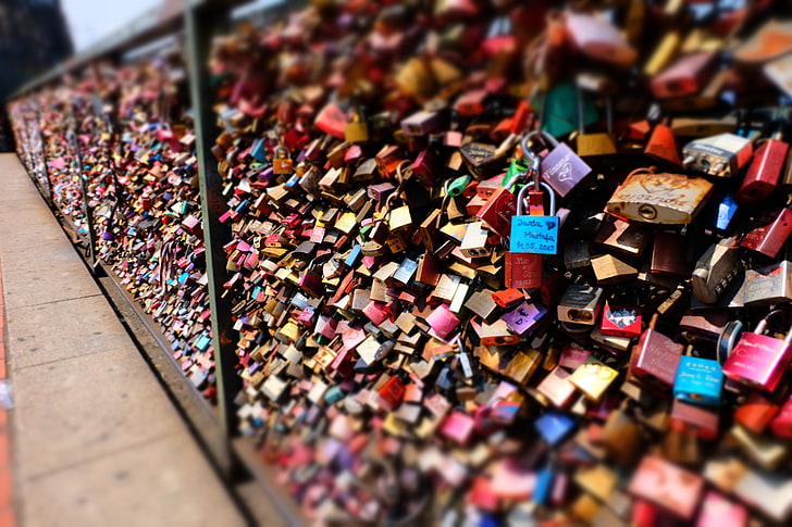 bridge, locks, love, Cologne, large group of objects, abundance