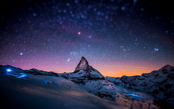 snow night stars bokeh switzerland alps matterhorn zermatt cervino night sky 1920x1200  Space Stars HD Art, HD wallpaper