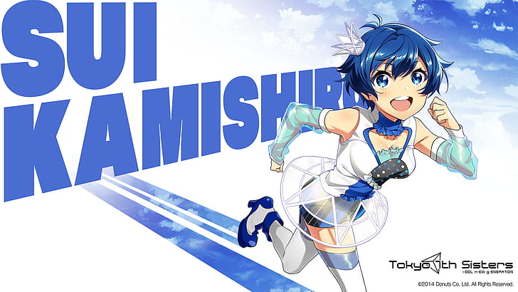 anime, Idol, blue hair, running, blue eyes, open mouth, anime girls