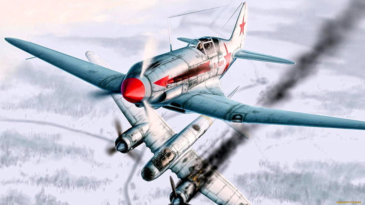 two fighter planes painting, World War II, Russian, German, Bomber, HD wallpaper