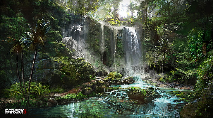 Far Cry 3, video games, water, tree, waterfall, plant, beauty in nature, HD wallpaper