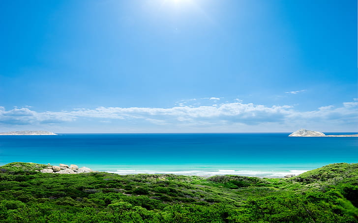 Exotic Lost Island, blue ocean, summer landscape, sea view, clear sky, HD wallpaper