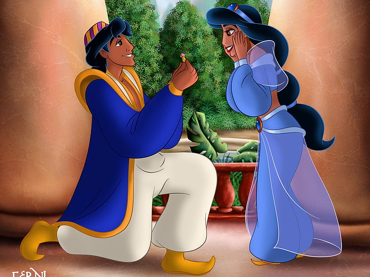 HD wallpaper: Aladdin Propose Jasmin, Aladin and Jasmin illustration,  Cartoons | Wallpaper Flare