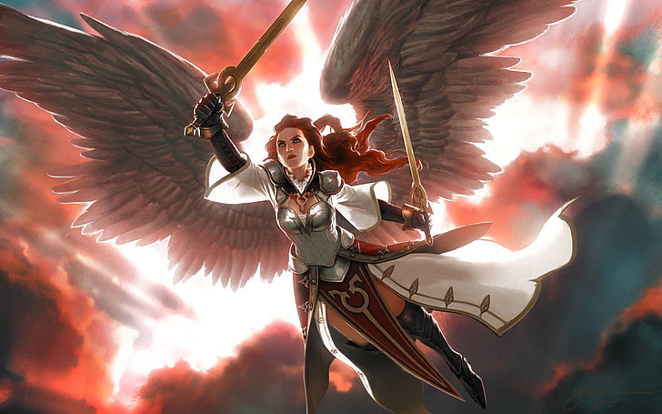 angel warrior wallpaper, fantasy art, Magic: The Gathering, valkyries, HD wallpaper