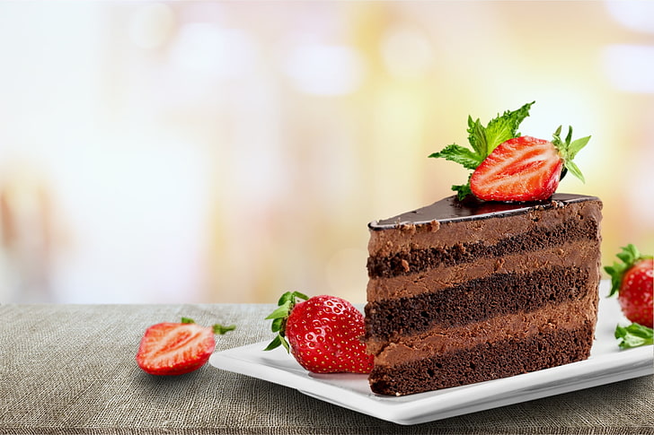 cake, strawberries, food, fruit, food and drink, freshness, HD wallpaper