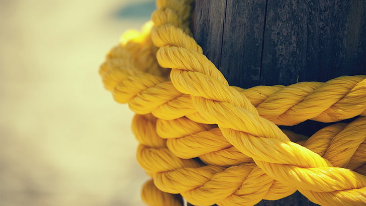yellow rope, yellow rope at daytime, macro, ropes, depth of field, HD wallpaper