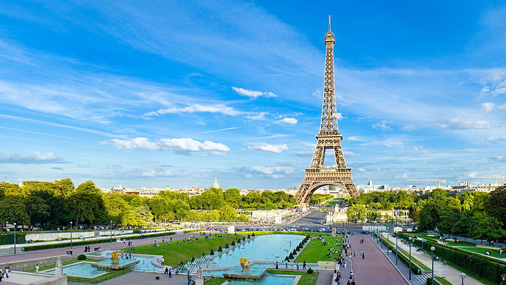 architecture, Paris, Eiffel Tower, France, French, trees, sky