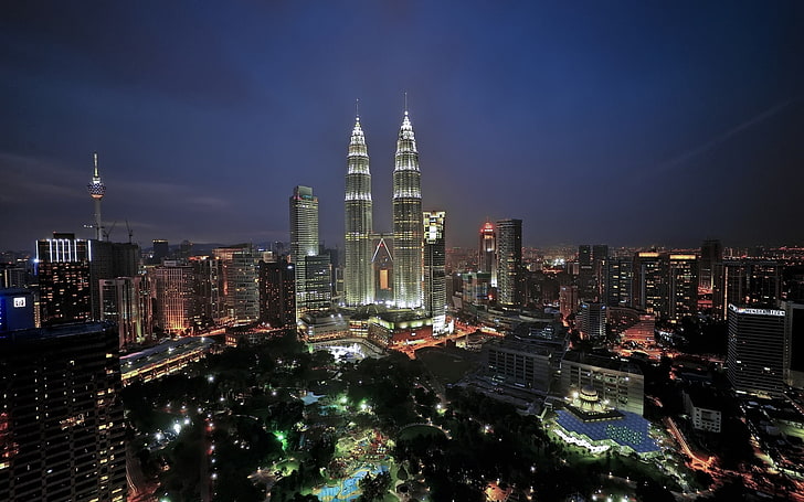 cityscape, building, lights, Kuala Lumpur, Malaysia, Petronas Towers, HD wallpaper