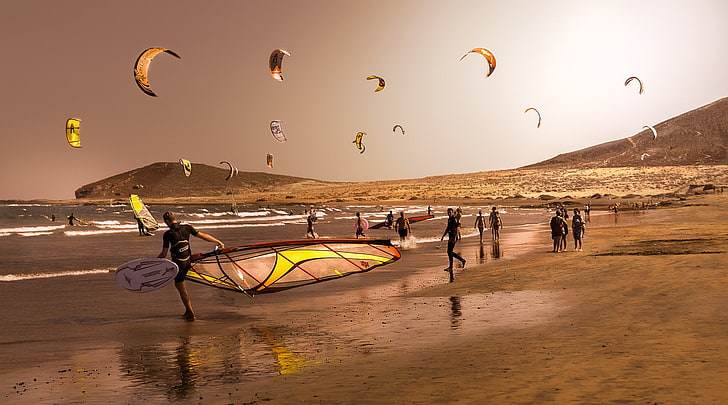 brown and black metal frame, photography, kite surfing, water