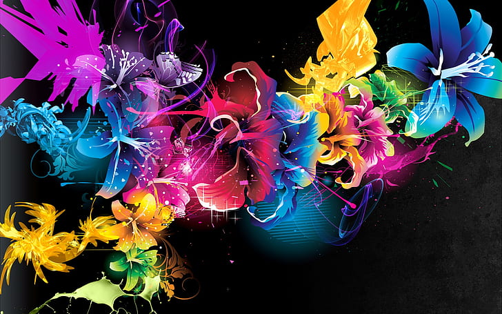 Abstract patterns lines colors flowers, assorted color of flower illustration, HD wallpaper
