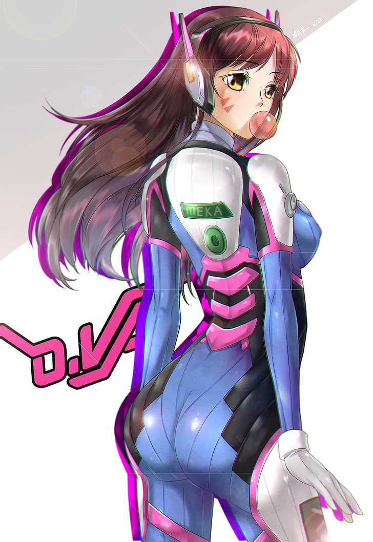 brown haired female anime character, anime girls, Overwatch, D.Va (Overwatch), HD wallpaper