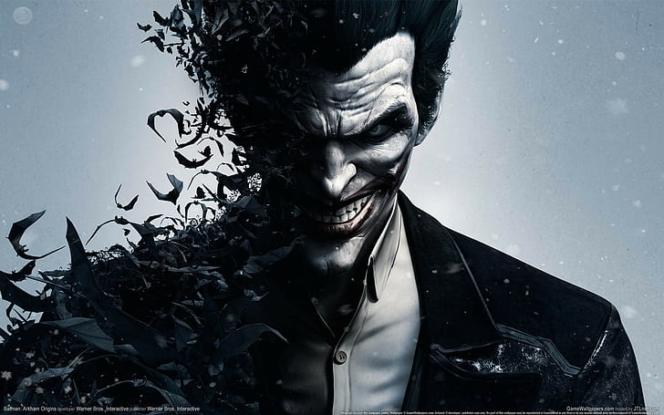 smile, teeth, Joker, villain, shirt, bats, Games, Batman: Arkham Origins