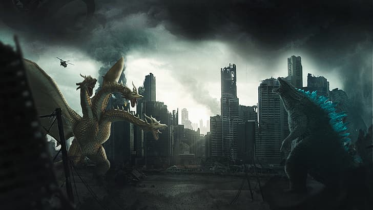 Godzilla, King Ghidorah, dark, HD wallpaper