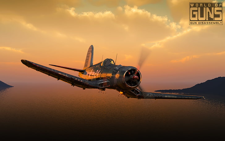 flying, World War II, F4U Corsair, sunset, sky, cloud - sky