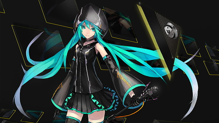 teal-haired female character wallpaper, Vocaloid, Hatsune Miku